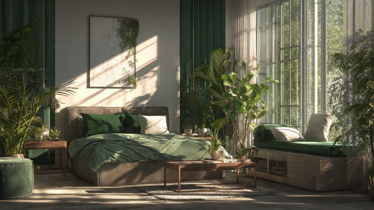 How Can You Transform a Modern Bedroom with a Refreshing Blend of Greenery?