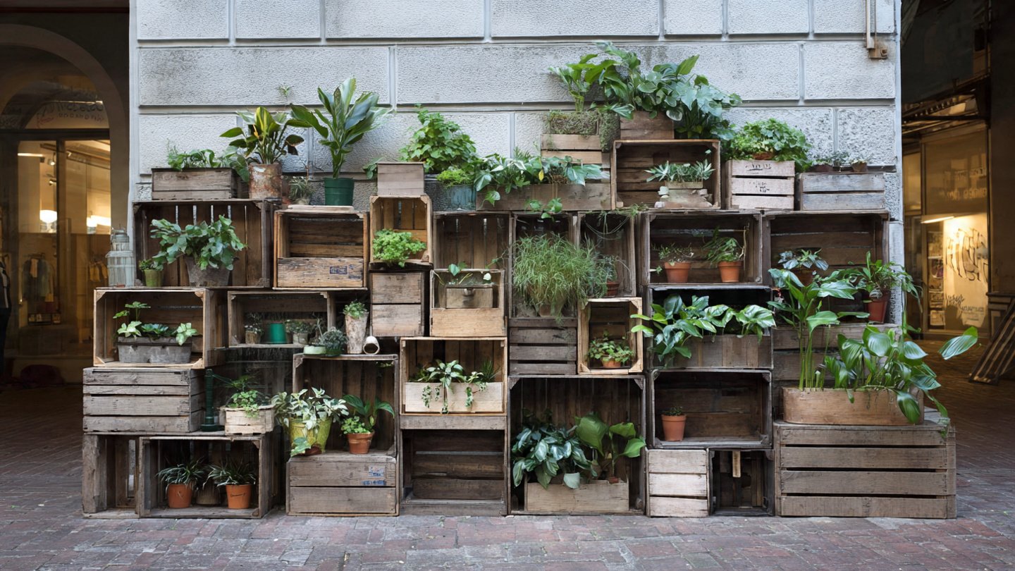 How Can You Transform Old Wooden Crates Into a Modular Plant Wall?
